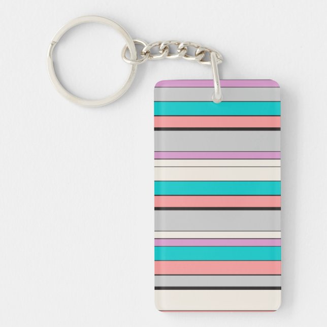 Cute grey aqua stripes key ring (Front)