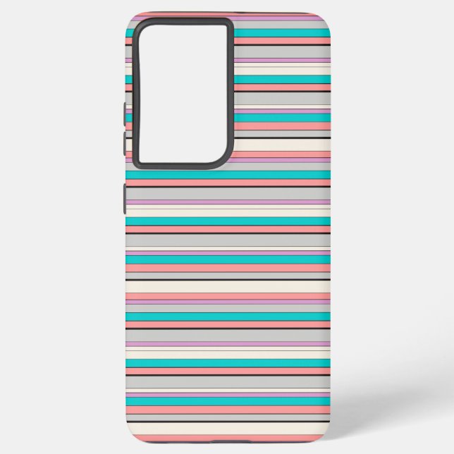 Cute grey aqua stripes samsung galaxy s21+ case (Back)