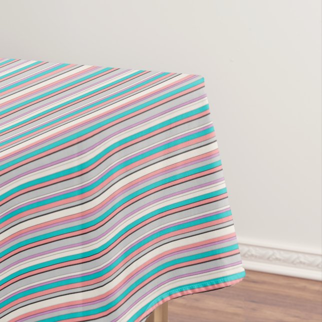 Cute grey aqua stripes tablecloth (In Situ)