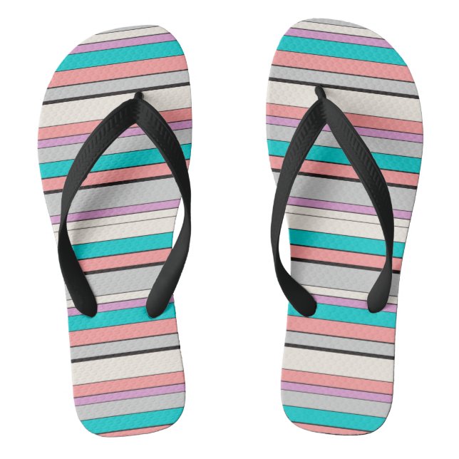 Cute grey aqua stripes thongs (Footbed)