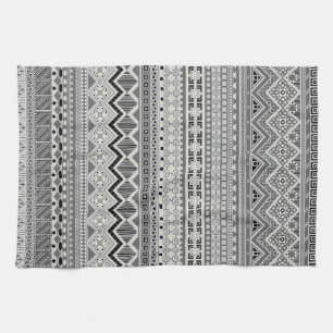 Cute grey aztec patterns design tea towel
