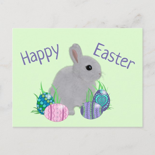 Cute Grey Baby Bunny Rabbit Easter Holiday Postcard (Front)