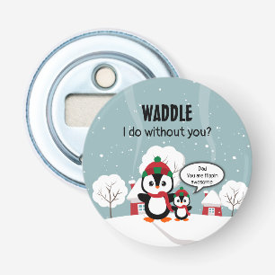 Cute Grey Baby Penguin In Winter Snow Bottle Opener