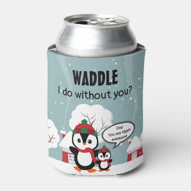 Cute Grey Baby Penguin In Winter Snow Can Cooler (Can Front)