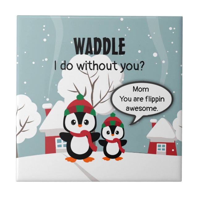 Cute Grey Baby Penguin In Winter Snow Ceramic Tile (Front)