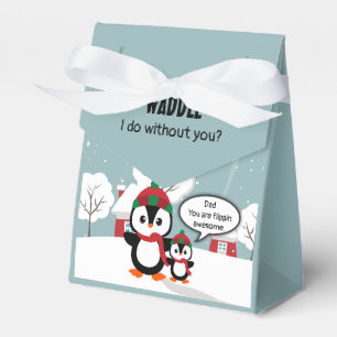 Cute Grey Baby Penguin In Winter Snow Favour Box