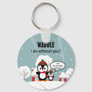 Cute Grey Baby Penguin In Winter Snow Key Ring