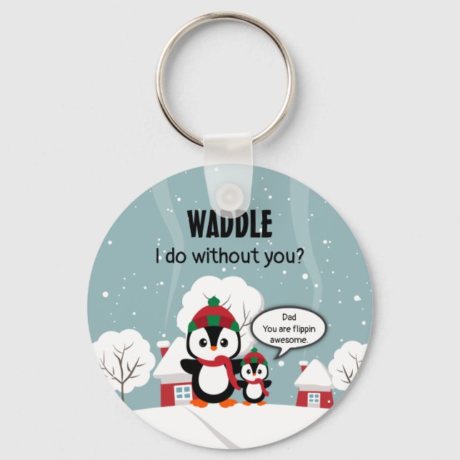 Cute Grey Baby Penguin In Winter Snow Key Ring (Front)