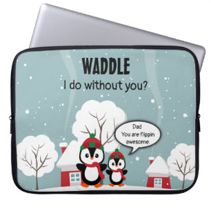 Cute Grey Baby Penguin In Winter Snow Laptop Sleeve