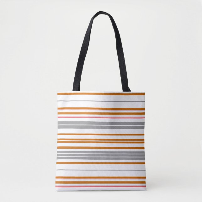 Cute grey brown stripes tote bag (Front)