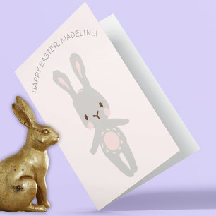 Cute Grey Bunny Rabbit Custom Happy Easter Card