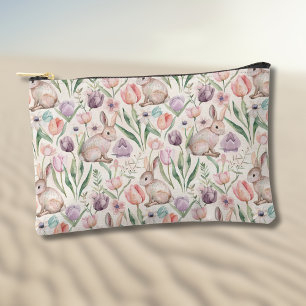 Cute Grey Bunny with Colourful Tulips Accessory Pouch