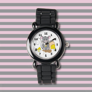 Cute Grey Cartoon Mouse Kid Watch