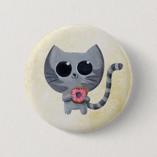 Cute Grey Cat and Doughnut 6 Cm Round Badge