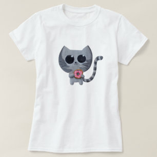 Cute Grey Cat and Doughnut T-Shirt