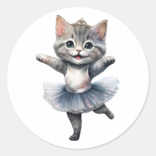 Cute grey cat ballerina dancing ballet classic round sticker