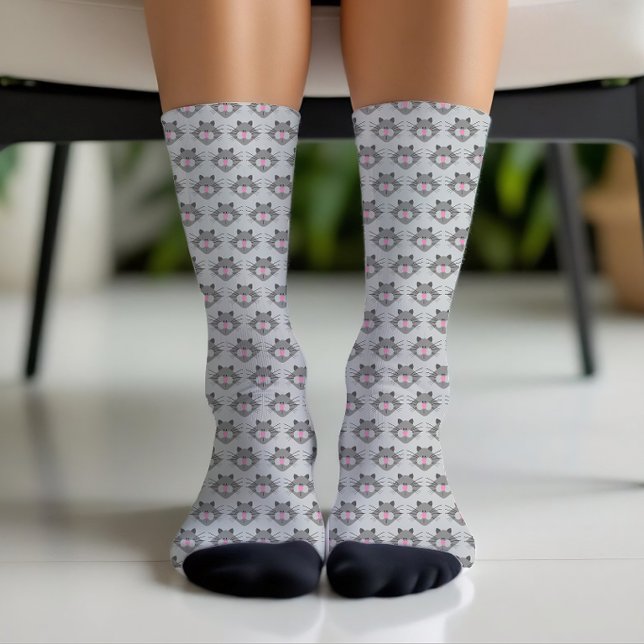 Cute Grey Cat Face Pattern Socks (Creator Uploaded)