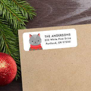 Cute Grey Cat in Sweater Christmas Return Address Label
