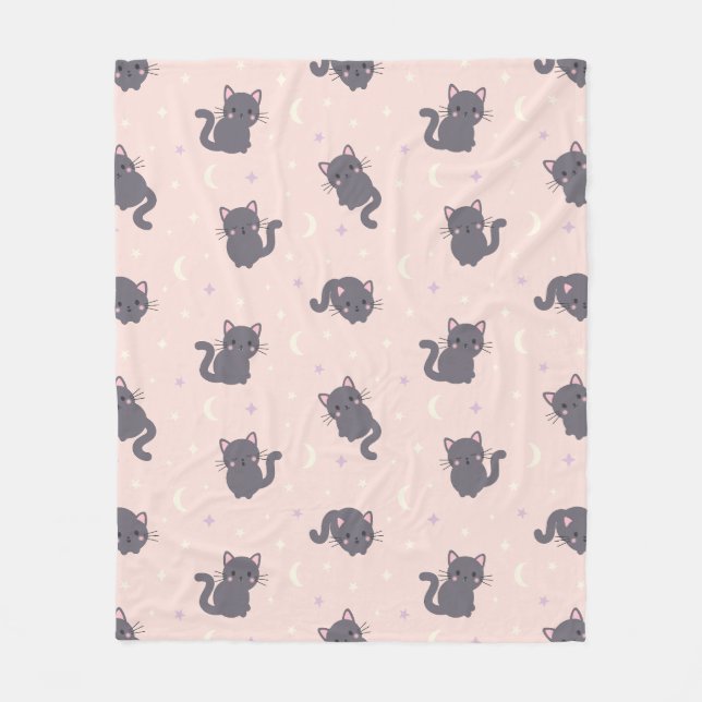Cute Grey Cat Pink Fleece Blanket (Front)