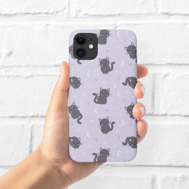 Cute Grey Cat Purple Phone Case (Creator Uploaded)