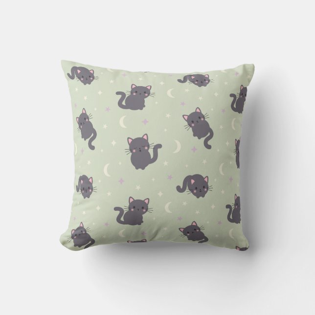 Cute Grey Cat Sage Throw Pillow (Front)