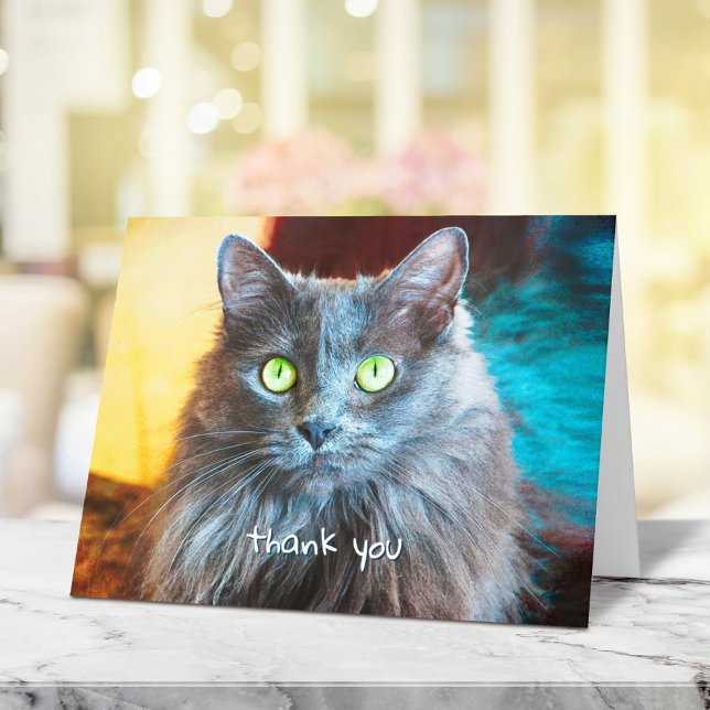 Cute grey cat simple handwritten typography sweet thank you card (Creator Uploaded)