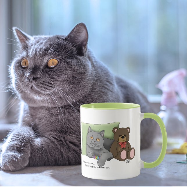 Cute Grey Cat Teddy Bear Funny Blue Mug (Creator Uploaded)