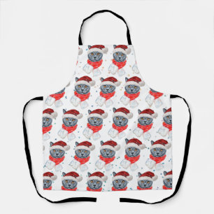 Cute Grey Cat Watercolor with Scarf Apron