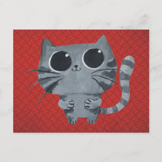 Cute Grey Cat with big black eyes Postcard (Front)