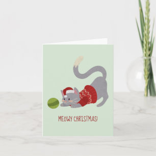 Cute Grey Cat with Christmas Hat Card
