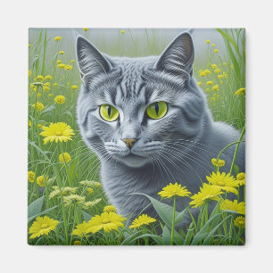 Cute Grey Cat with Yellow Eyes Ai Art Magnet
