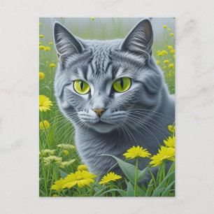 Cute Grey Cat with Yellow Eyes Ai Art Postcard