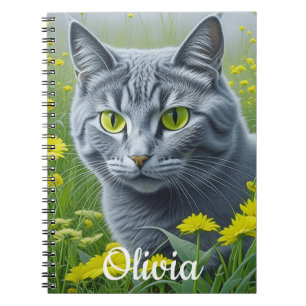 Cute Grey Cat with Yellow Eyes Personalised Notebook