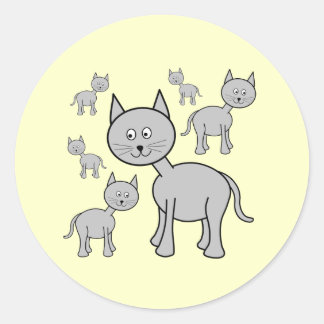Cute Grey Cats. Cartoon on Cream. Classic Round Sticker