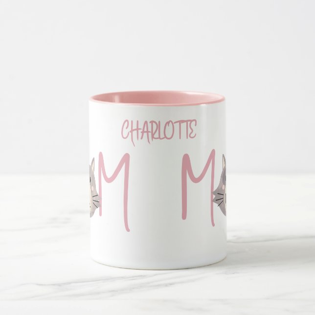 Cute Grey Cat's Mother Named Blush Mothers Day  Mug (Center)