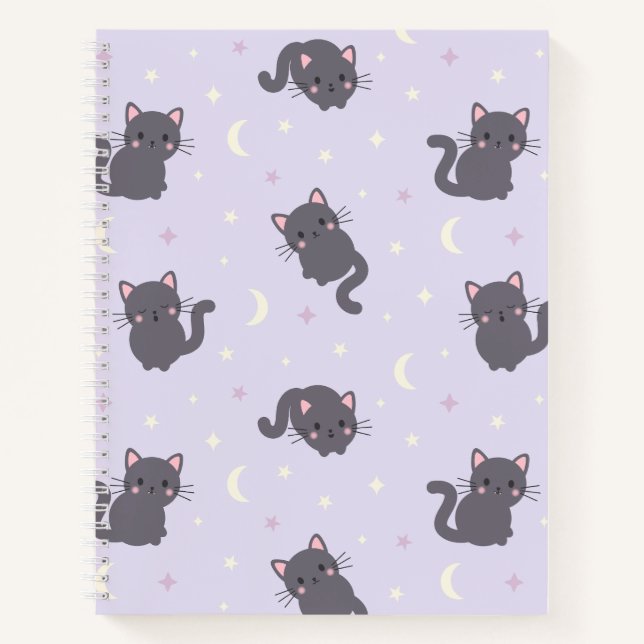 Cute Grey Cats Purple Spiral Notebook (Front)