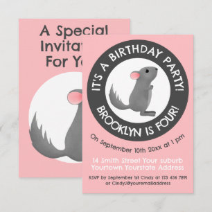 Cute grey chinchilla cartoon birthday invitat invitation
