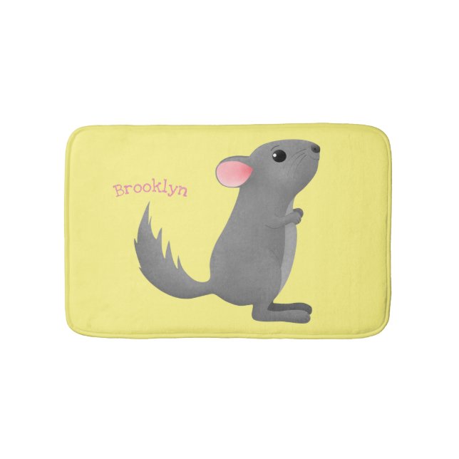 Cute grey chinchilla cartoon illustration bath mat (Front)