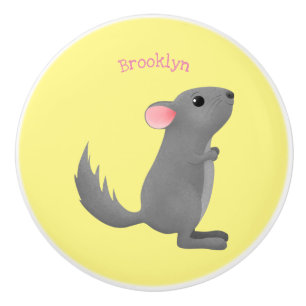 Cute grey chinchilla cartoon illustration ceramic knob