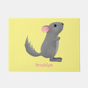 Cute grey chinchilla cartoon illustration doormat