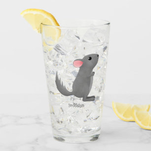 Cute grey chinchilla cartoon illustration glass