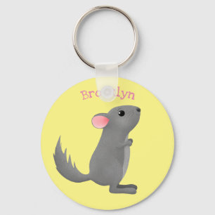 Cute grey chinchilla cartoon illustration key ring