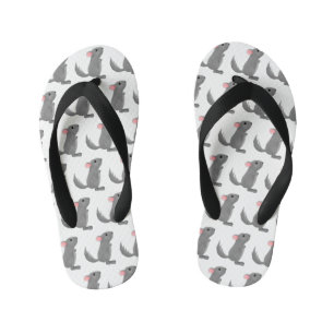 Cute grey chinchilla cartoon illustration kid's thongs