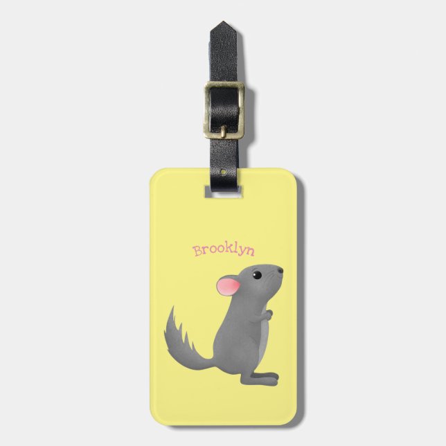 Cute grey chinchilla cartoon illustration  luggage tag (Front Vertical)