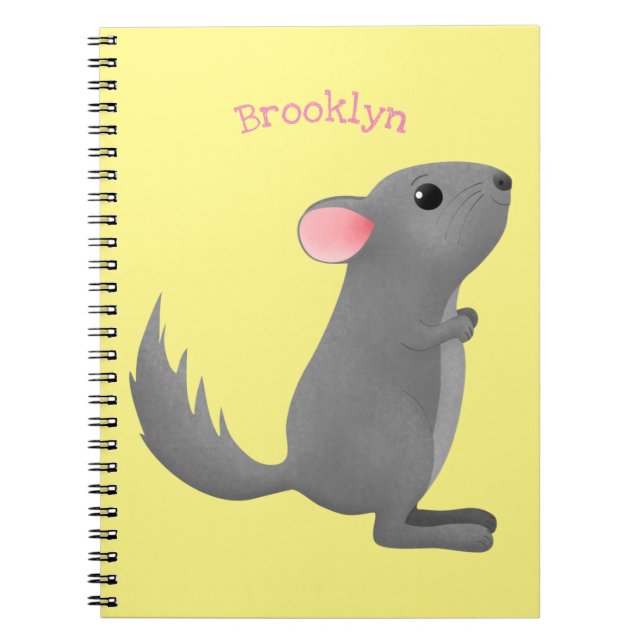Cute grey chinchilla cartoon illustration notebook (Front)