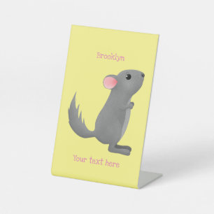 Cute grey chinchilla cartoon illustration pedestal sign