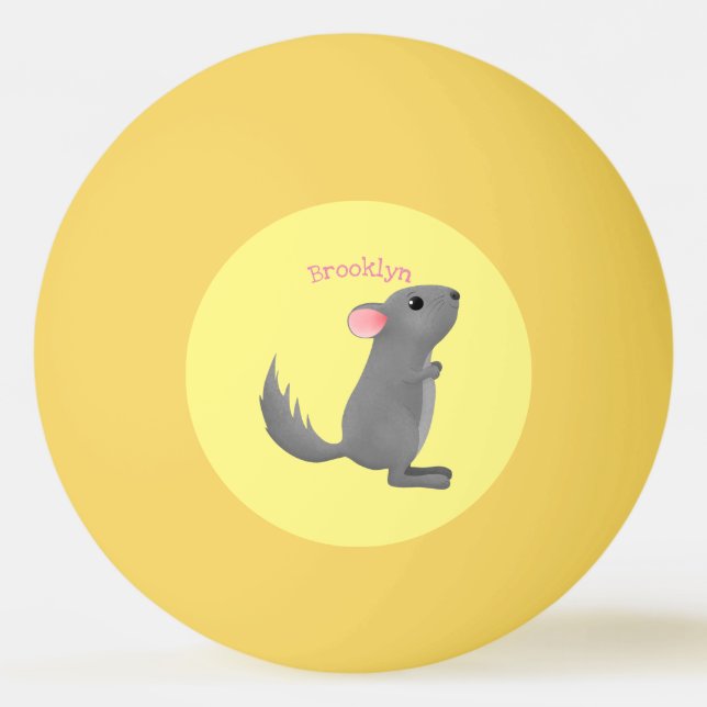 Cute grey chinchilla cartoon illustration ping pong ball (Front)