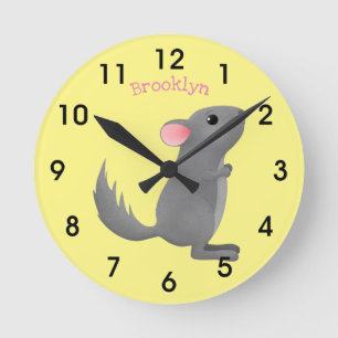 Cute grey chinchilla cartoon illustration  round clock