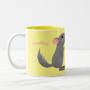 Cute grey chinchilla cartoon illustration  Two-Tone coffee mug