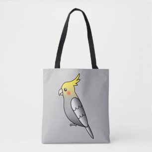 Cute Grey Cockatiel Cartoon Bird Illustration Tote Bag